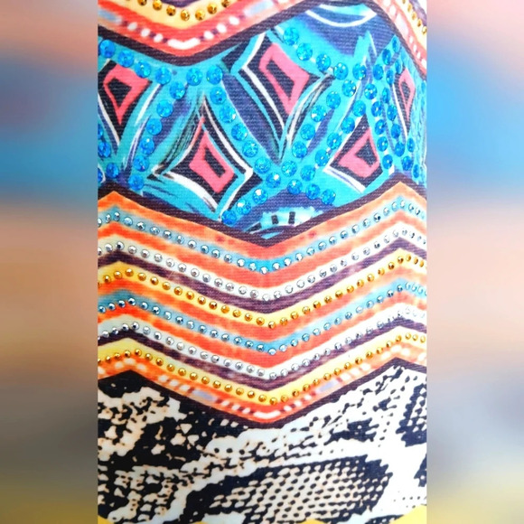💚5/$25 Vanilla Bay Colorful Print with Rhinstones Bodycon Micro Mini Dress - Picture 5 of 9